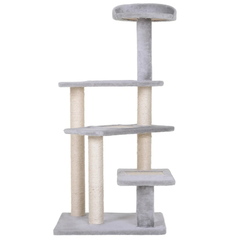 Torre Rascador para Gatos con Escalera Giratoria de 5 Niveles, Torre de Actividades para Trepar con Centro de Juego y Percha para Descansar - Gris — imagen 4