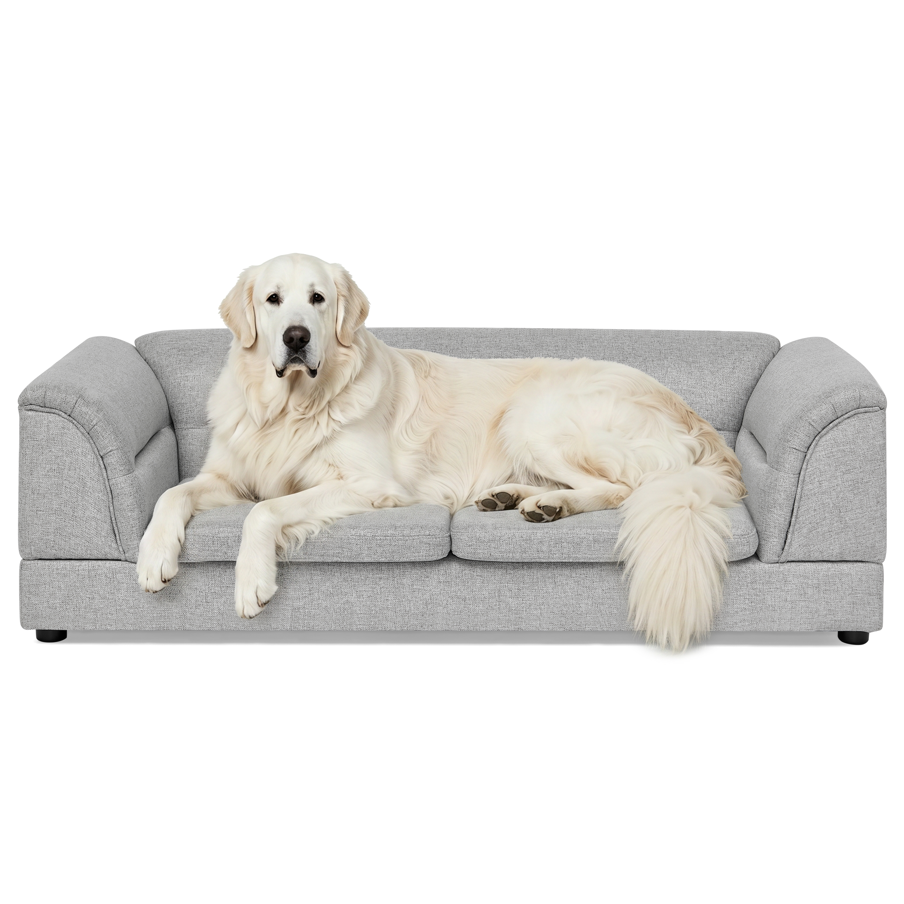 Silla de Comodidad para Mascotas Grande, Sofá Rectangular con Brazo Curvo en Tela de Lino para Perros Grandes - GRIS CLARO X — imagen 12