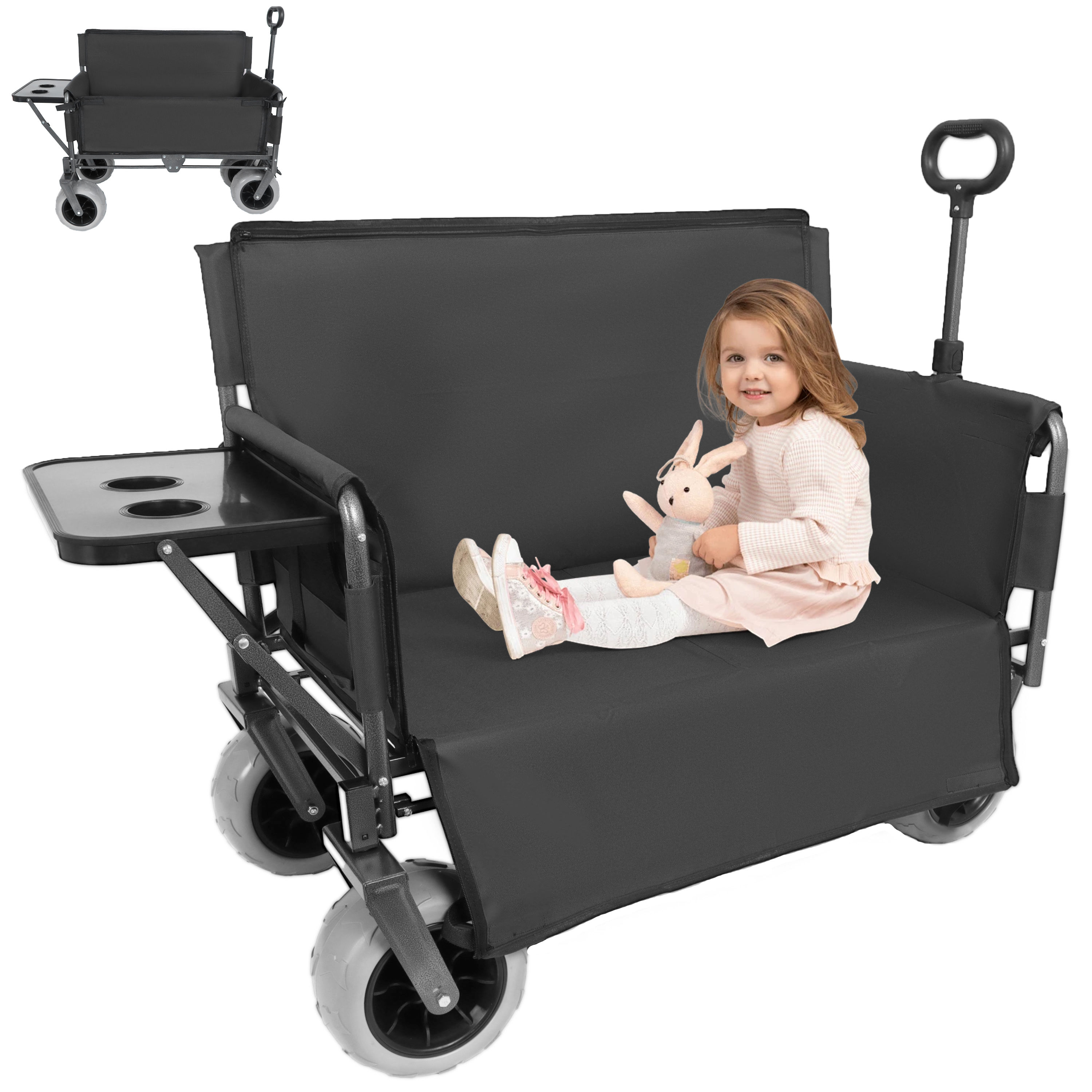 3- In- 1 Collapsible Wagon Converts To Bench Convertible Folding Wagon Cart With Rear- Mounted Folding Tabletop 500lbs Heavy- Duty 180L Capacity For Camping Beach Garden Fishing- Black — imagen 1