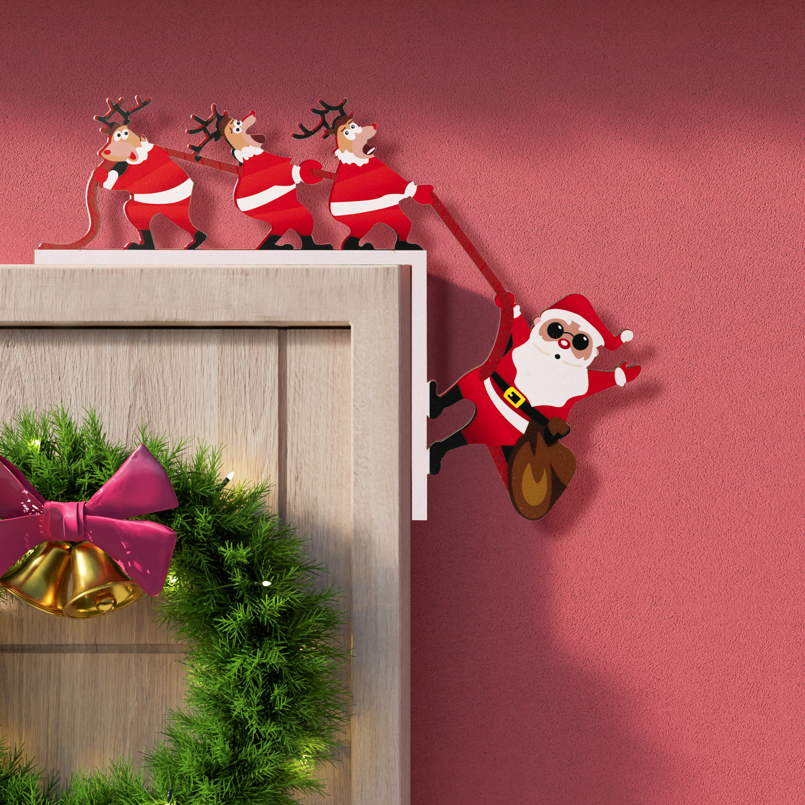 Decoraciones Navideñas Puerta de Entrada Colgante Santa Claus y Renos — imagen 8