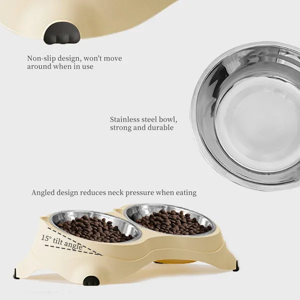 Anti Slip Base Double Cat Food Bowl, Pink Stainless Steel Food And Water Bowl, Easy To Clean And Detachable Design, Cat And Dog Pet Feeder — image 3