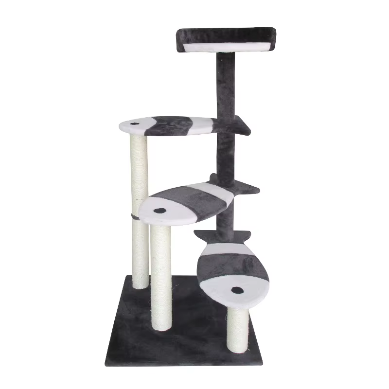 Cat scratching post Sustainable Cat Tree Easy Assembly with Durable Wood and Plush Cat Furniture for Lapping and Climb — image 4