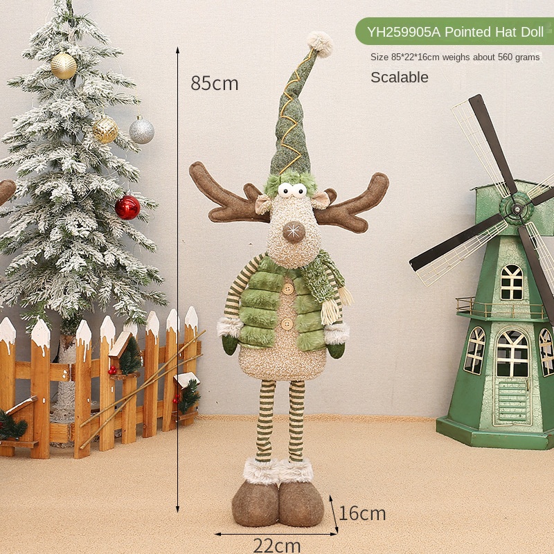 Christmas Decoration Green Fabric Pointed Hat Reindeer Figurine for Hotel Window Display and Scene Arrangement — image 9