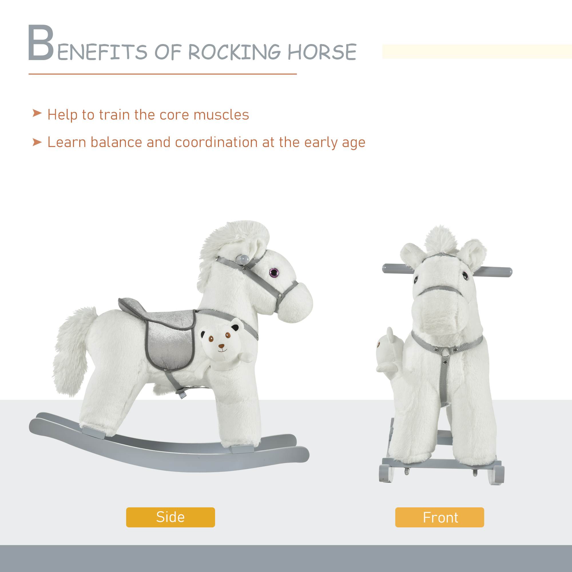 Kids Rocking Horse with Bear Toy, Plush Animal Rocker with Fun Realistic Sounds for Toddler 18-36 Months, White — image 8