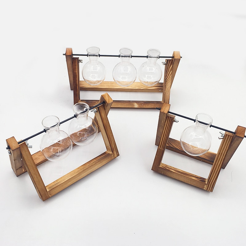 Terrarium Creative Hydroponic Plant Transparent Vase Wooden Frame vase decoratio Glass Tabletop Plant Bonsai Decor flower vase — image 6
