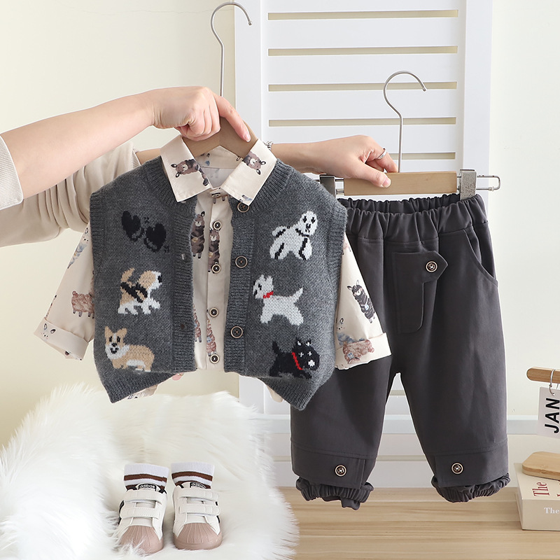 Toddler Boys Girls All Over Print Dog Shirt Vest 3 Piece Set — image 4