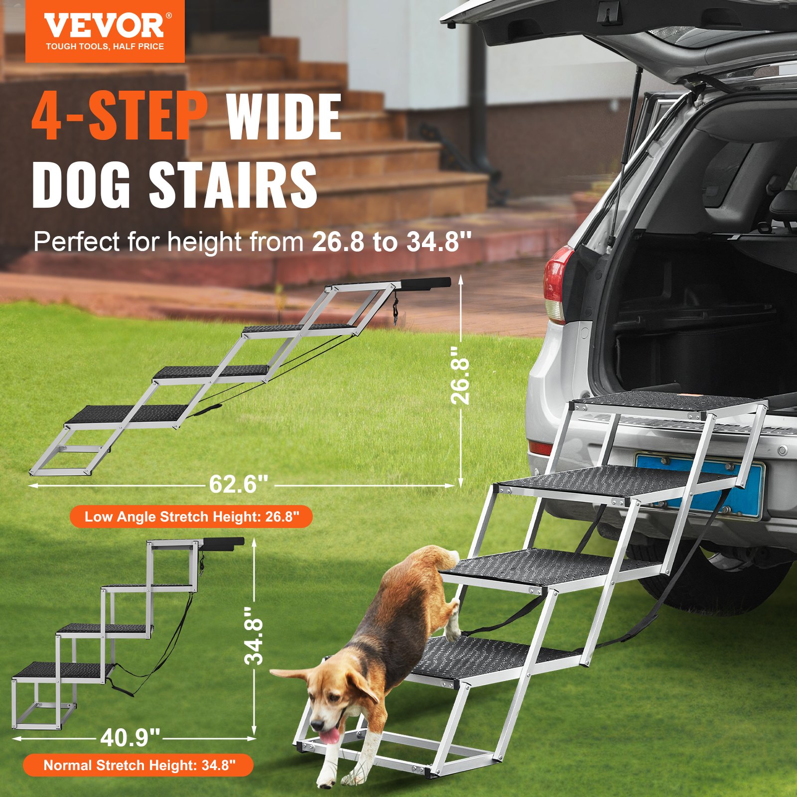 VEVOR Dog Stair For Cars 4-step Folding Dog Steps Aluminum Loads Up To 250 Lbs — imagen 1