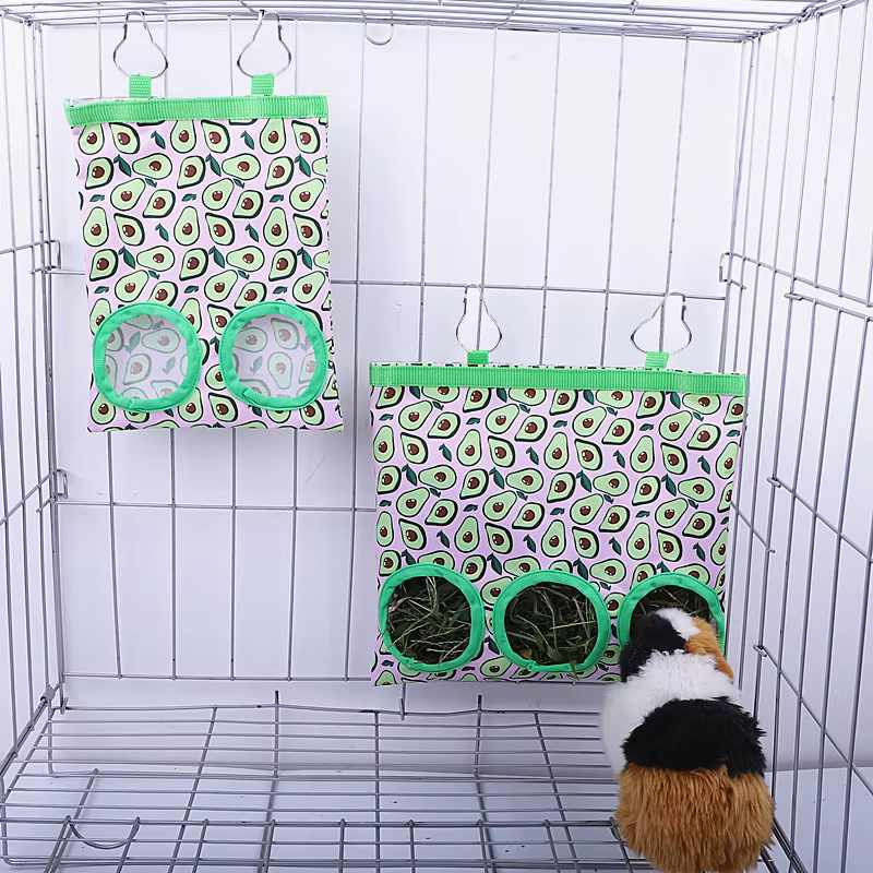 Rabbit Hay Bag 2/3 Holes Hanging Dry Grass Feeder for Guinea Pig Bunny Chinchillas Rats Small Animal Food Storage Bag — image 1