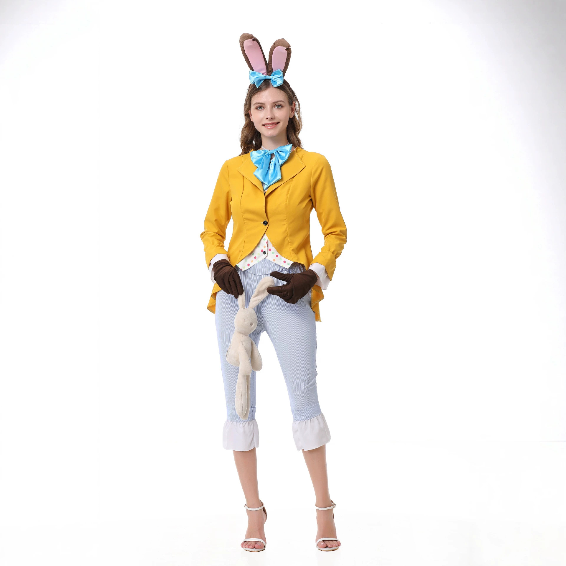 Bunny Rabbit March Hare Cosplay Costume Adult Women Yellow Rabbit Mr. Suit Halloween Stage Costume — image 6