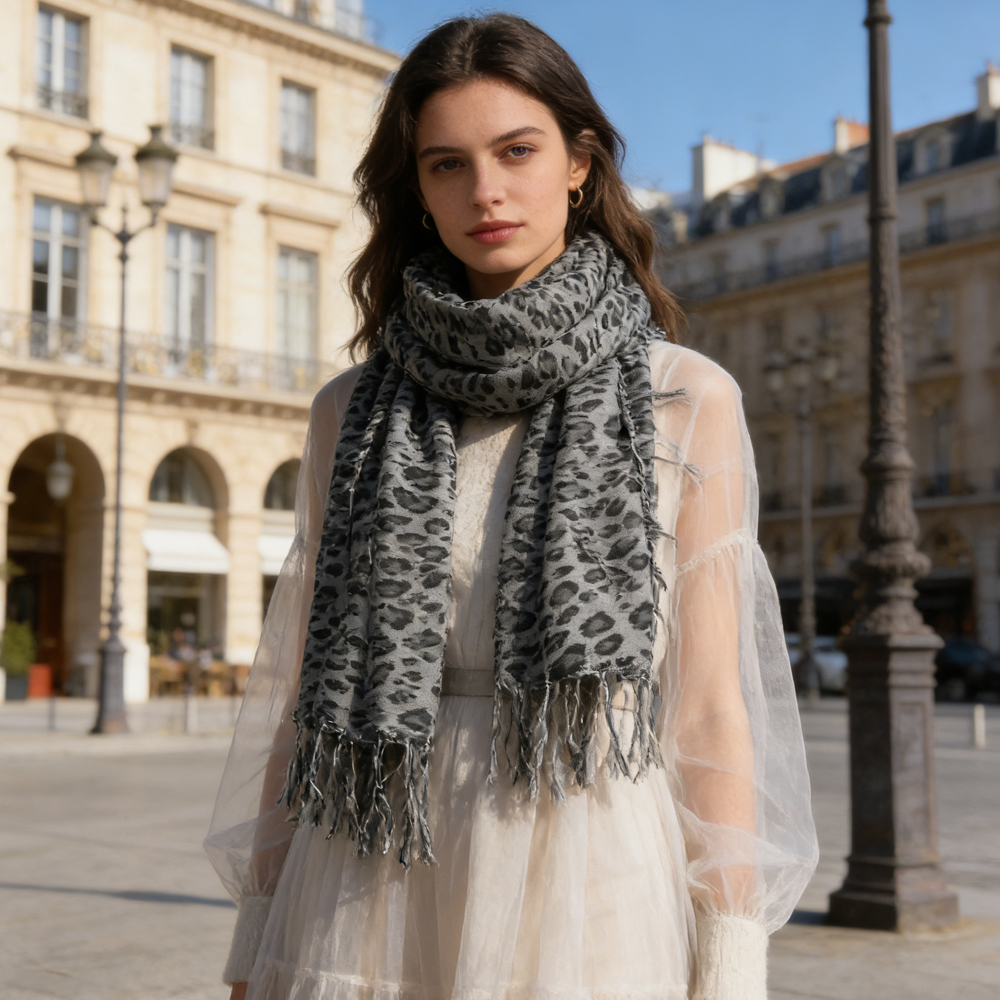2pcs Minimalist Head Scarf, Grey Leopard Square Scarf, Luxe Look For Evening Wear, Scarf, vacation, daily Life, evening Party, Office Appropriate Subtlety For Women Men — image 2