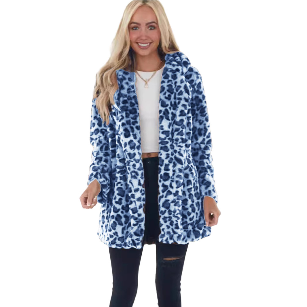Chaquetón de moda con estampado de leopardo en pelo de conejo, largo medio — imagen 2