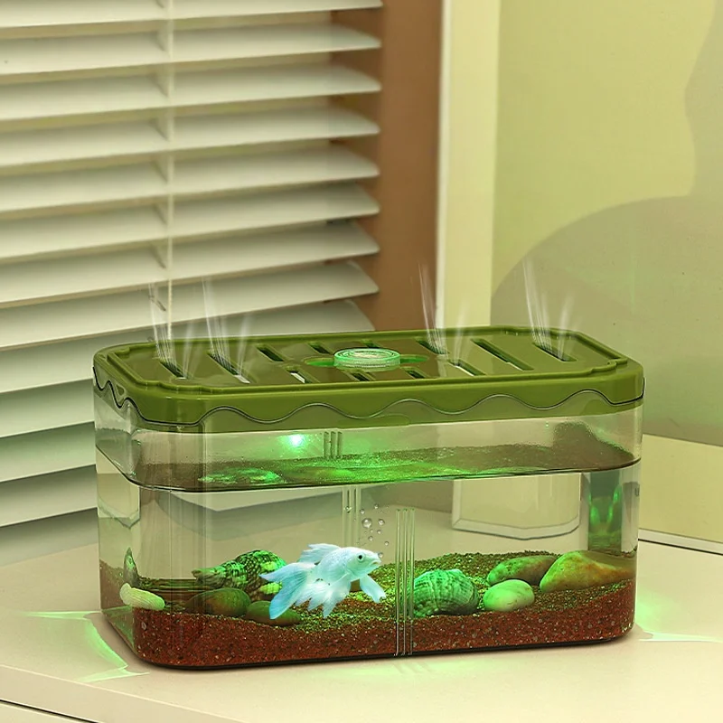 Small Fish Tank with Lights Ornamental Fish Living Bowl Desktop Eological Fish Globe Plastic Drop Resistant Partition Bucket — image 1