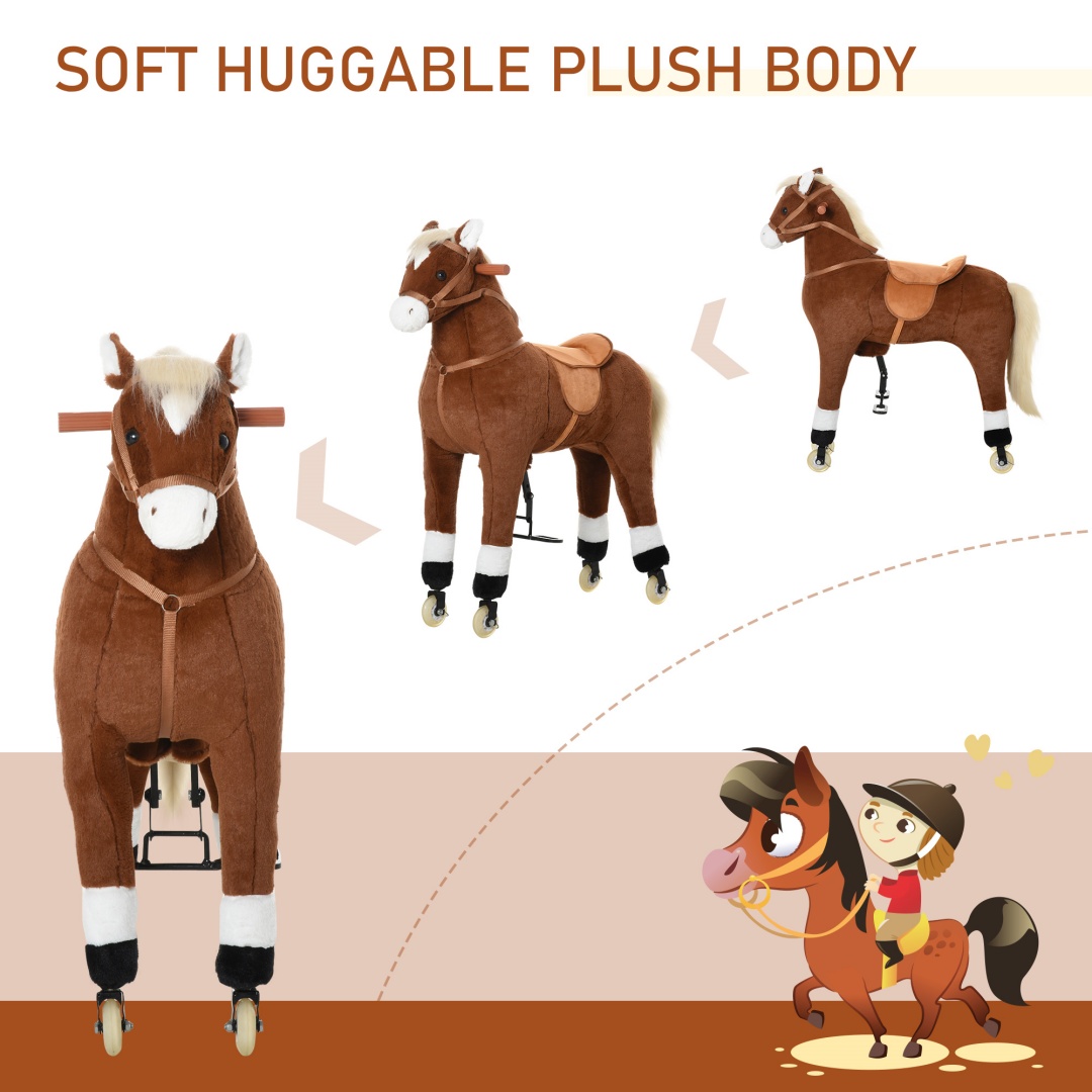 Qaba Kids Ride-on Walking Horse With Easy Rolling Wheels, Soft Huggable Body, & A Large Size For Kids 5-16 Years — image 8