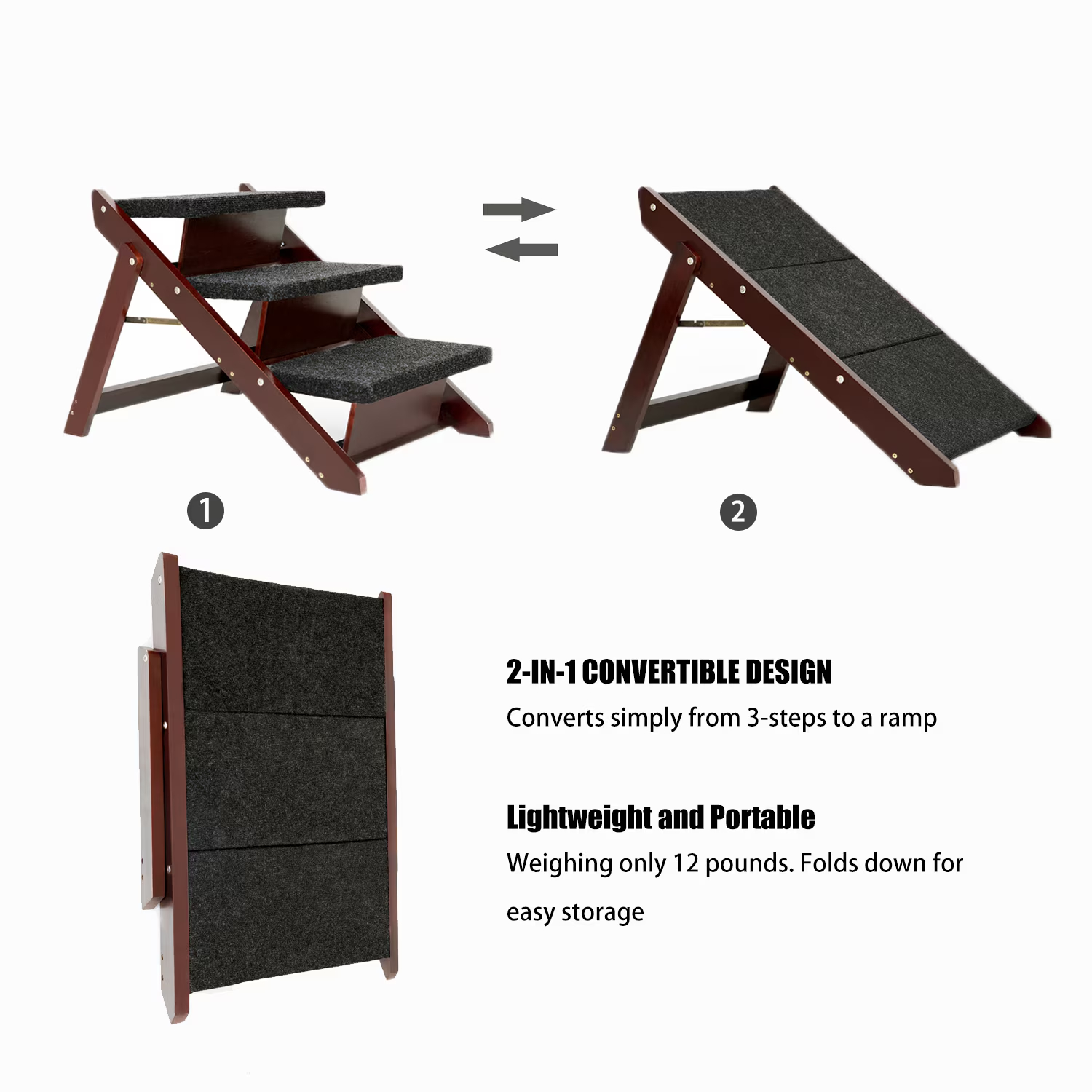 Escaleras de Madera para Mascotas 3 Niveles Plegables Perfectas para Camas y Autos — imagen 4