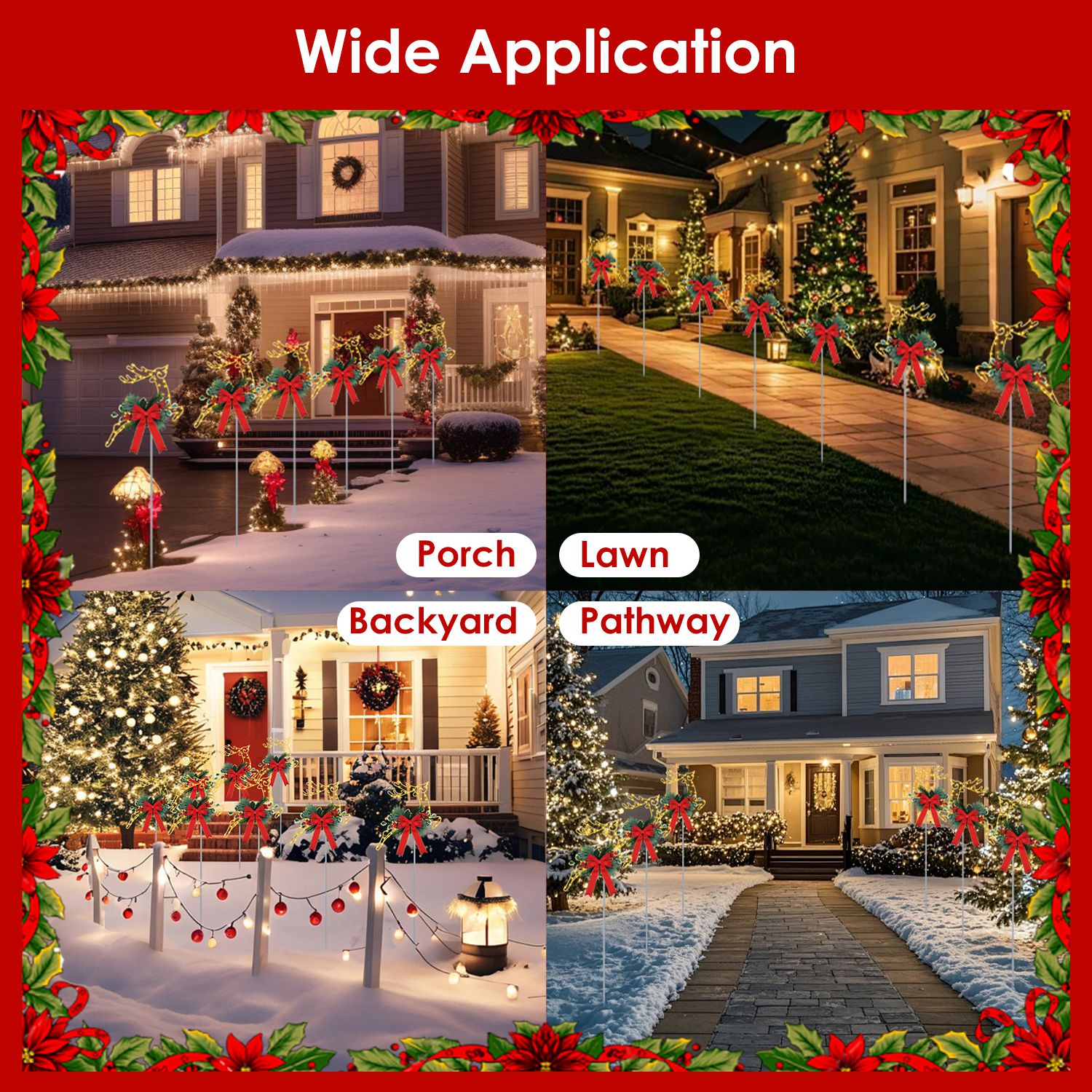 2 renos navideños luminosos, estacas de luces LED para camino, a pilas, para jardín, césped, porche, puerta principal y decoración navideña de patio — imagen 9