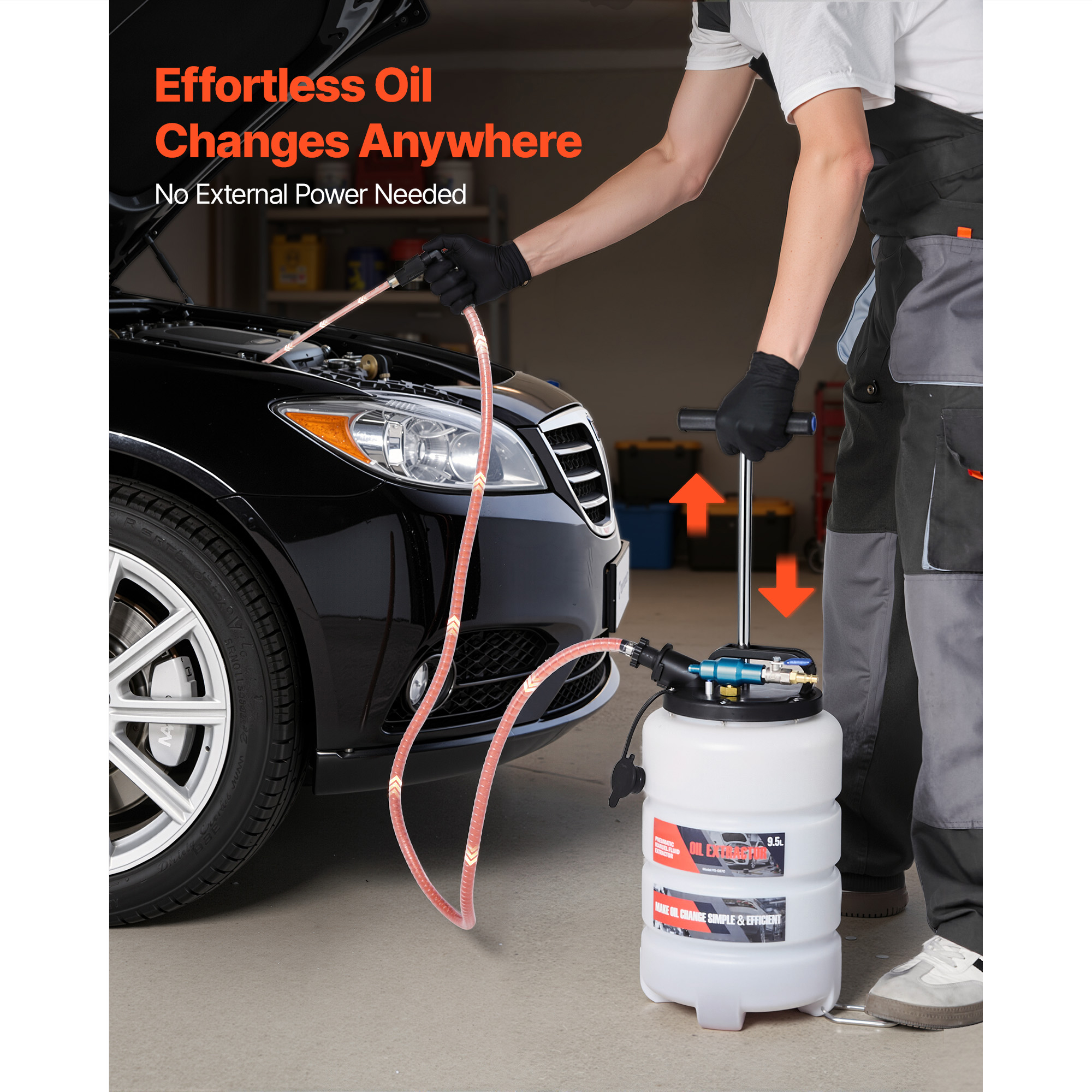Extractor de Fluidos, Capacidad de 9.5 L con Bomba Manual Neumática para Vacío con Caballo de 59 Pulgadas y Tres Tubos de Extensión de 47 Pulgadas, Bomba de Cambio de Aceite con Tanque PE para Autos, Cortacéspedes, Barcos — imagen 5