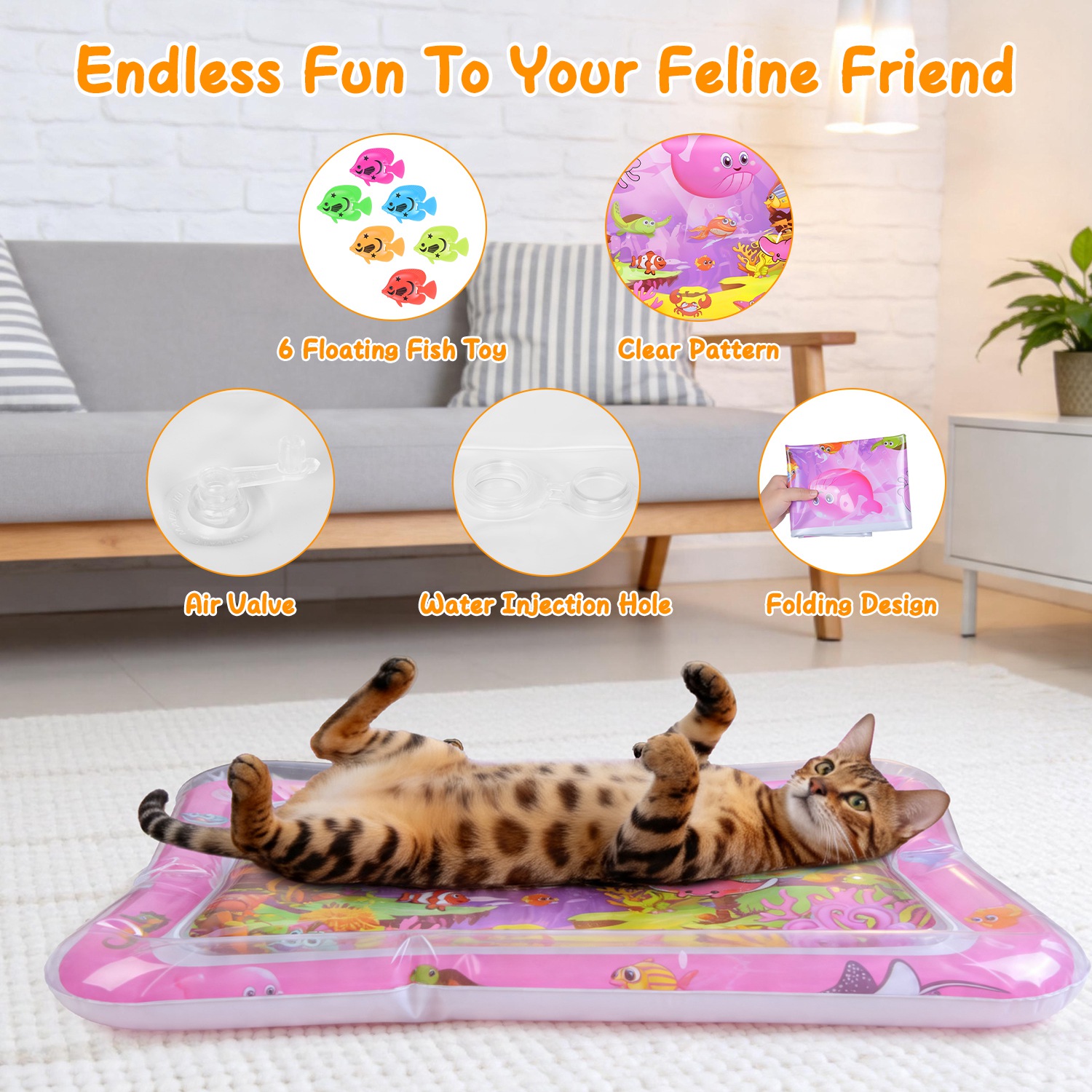 Manta de Agua Interactiva para Gatos con Pez Flotantes LED Cambiante de Color - Entretenimiento Sensorial para Felinos — imagen 13