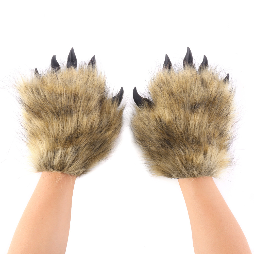Original Furry Beast Claw Gloves 3D Sharp Nails Realistic Wild Animal Paws Halloween Cosplay Wearable Winter Warmth — image 5