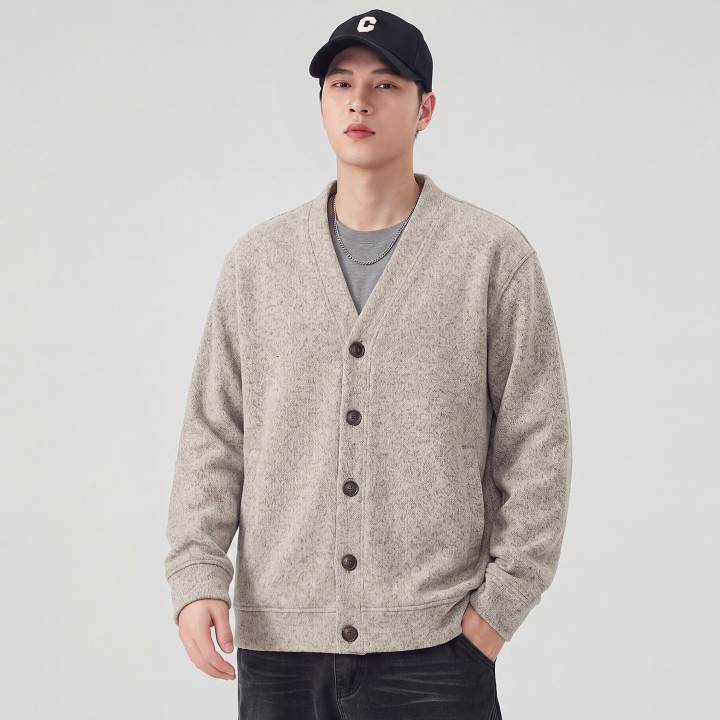 Men's Retro Heavyweight Sheep Wool Open Front V-Neck Casual Jacket — image 3