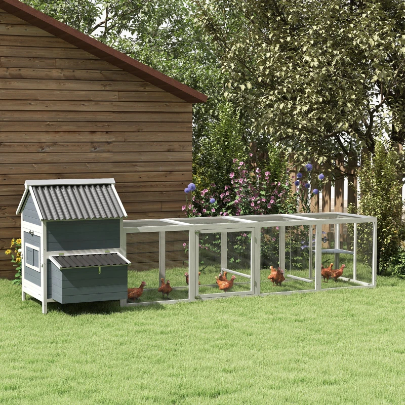 156Extra Large Wooden Chicken Coop With 2 Nesting Box, Run Cage, Waterproof Wave Roof, For 10-15 Chickens, Light GrayMultiple Packages — image 4