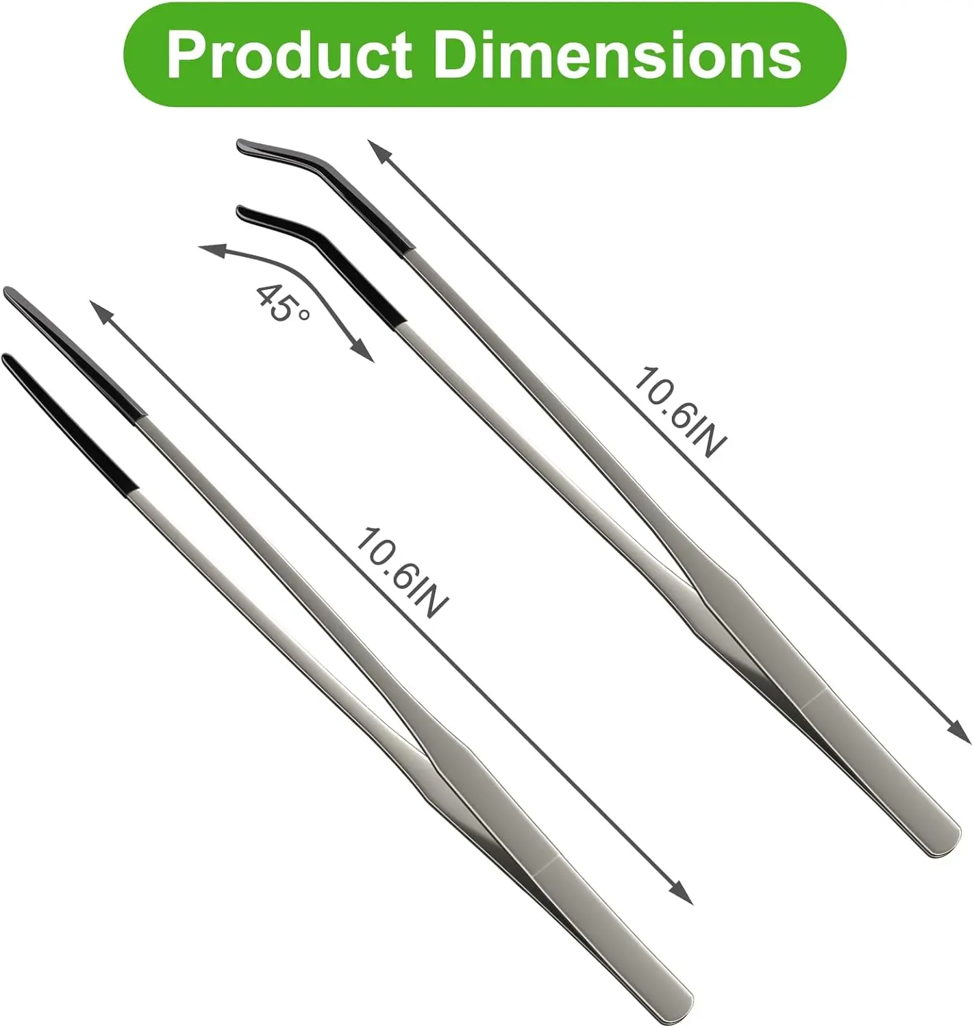 2 Pcs Extra Long Stainless Steel Reptile Feeding Tongs 10.6 IN with Soft Rubber Tip – Straight & Curved Tweezers for Bearded Dragon, Tank Accessories, Lizards, Terrarium, Aquarium, Leopard Gecko — image 2