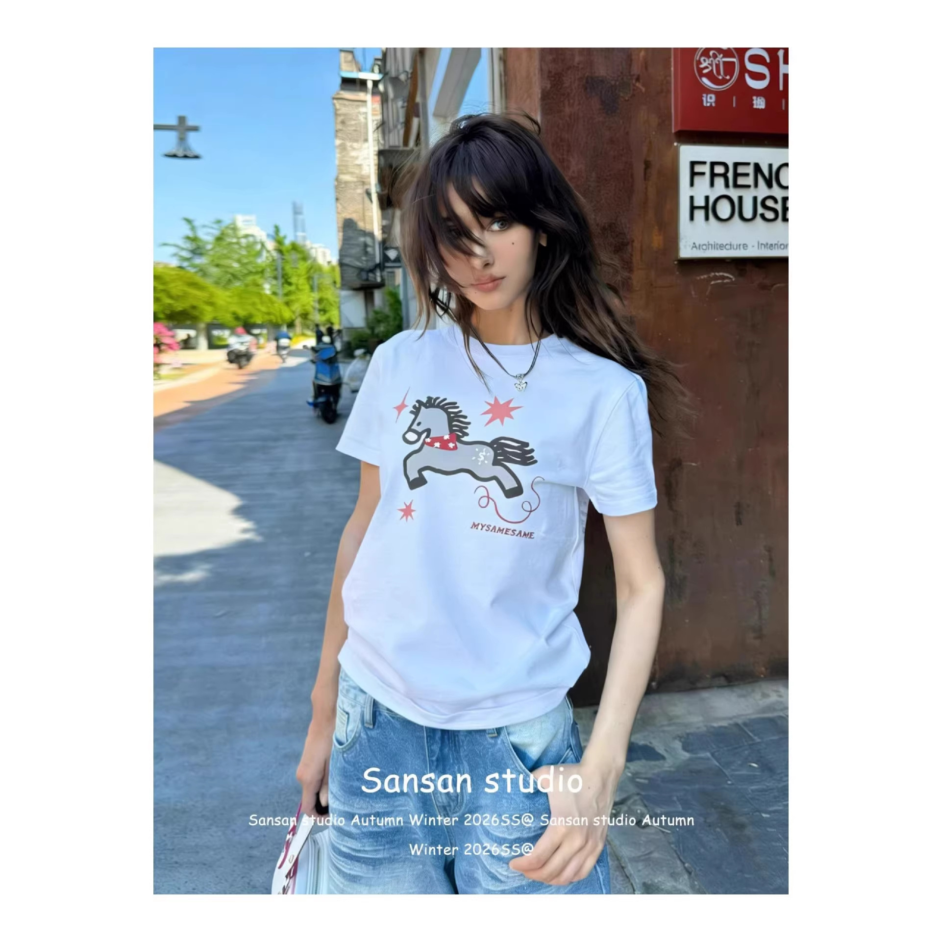 Horse Print Design Shoulder Short Sleeve T-Shirt — image 6