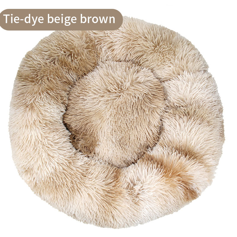 Dog Kennel Cat Kennel Long Tie-Dye Plush Round Pet Kennel Dog Bed Winter Dog Mat Pet Tie-Dye Mattress Pet Supplies — image 2