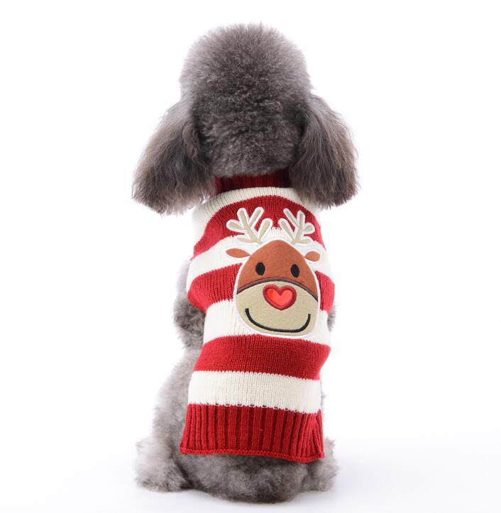 Xmas Striped Dog Sweater Pet Reindeer Knit Clothes Dogs Snowman Christmas Hoodies Costume — image 5