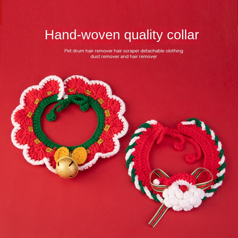 Christmas pet collars decorations handmade knitted cat collars scarves pet supplies — image 2