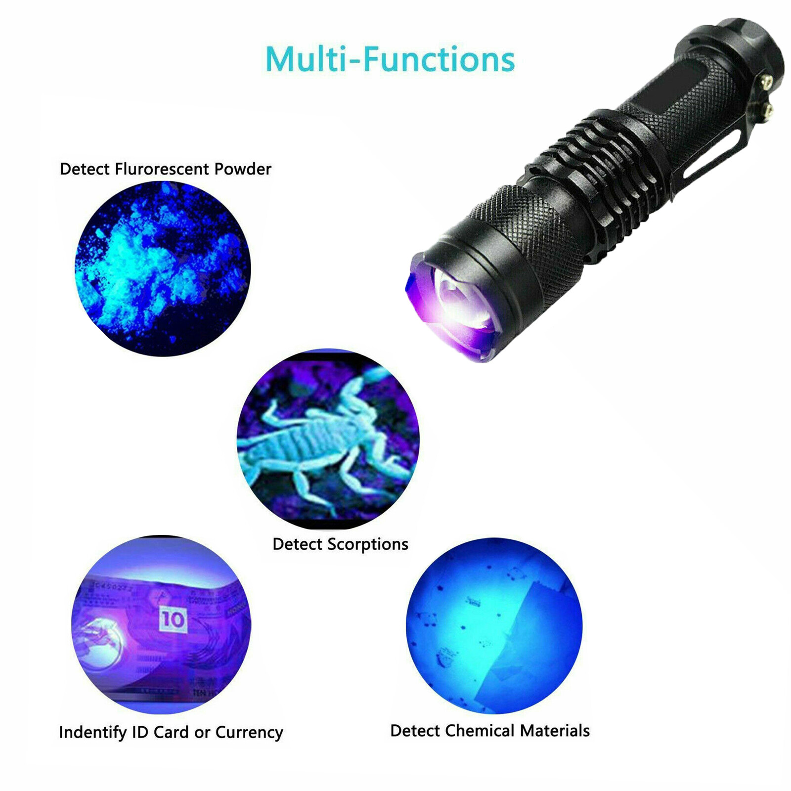 Lámpara UV Portátil de Flash de 395nm para Inspección, Detectar Manchas de Orina Canina y Escorpiones, Insectos y Falsificaciones — imagen 11