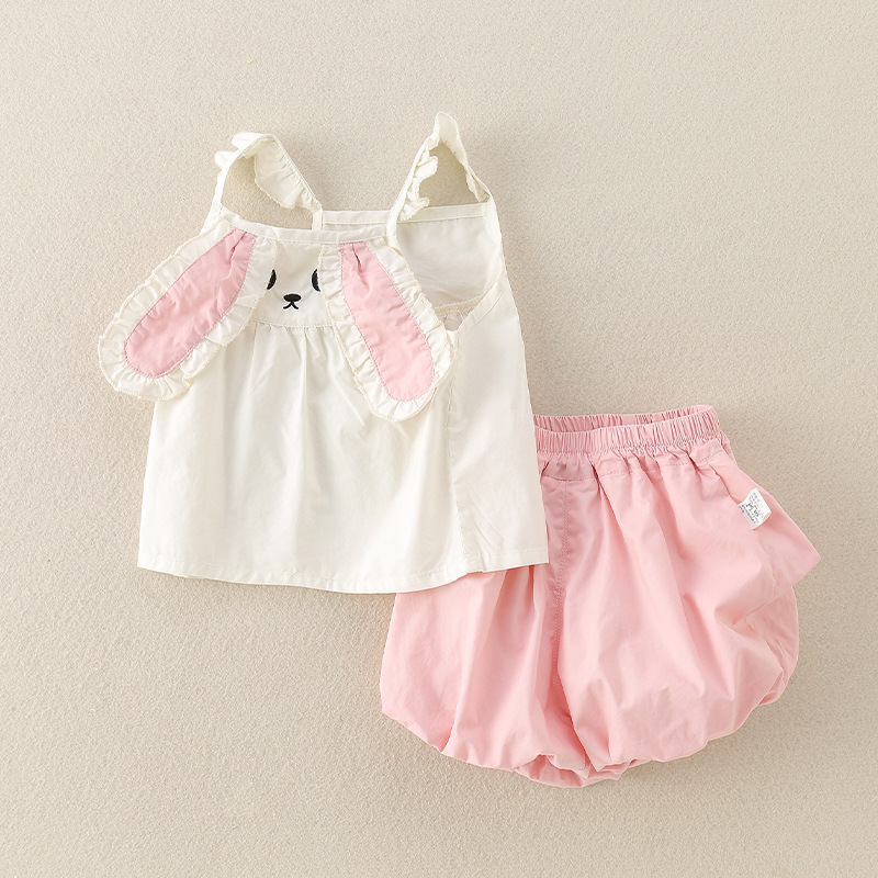 Cute Rabbit Cartoon Two-Piece Set for Babies, Sleeveless Top with Shorts — image 7