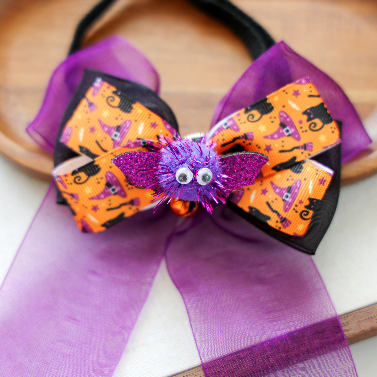 Pet Dog Cat Halloween Fluffy Ball Bat Ribbon Bow Neck Scarf Pet Accessories — image 5