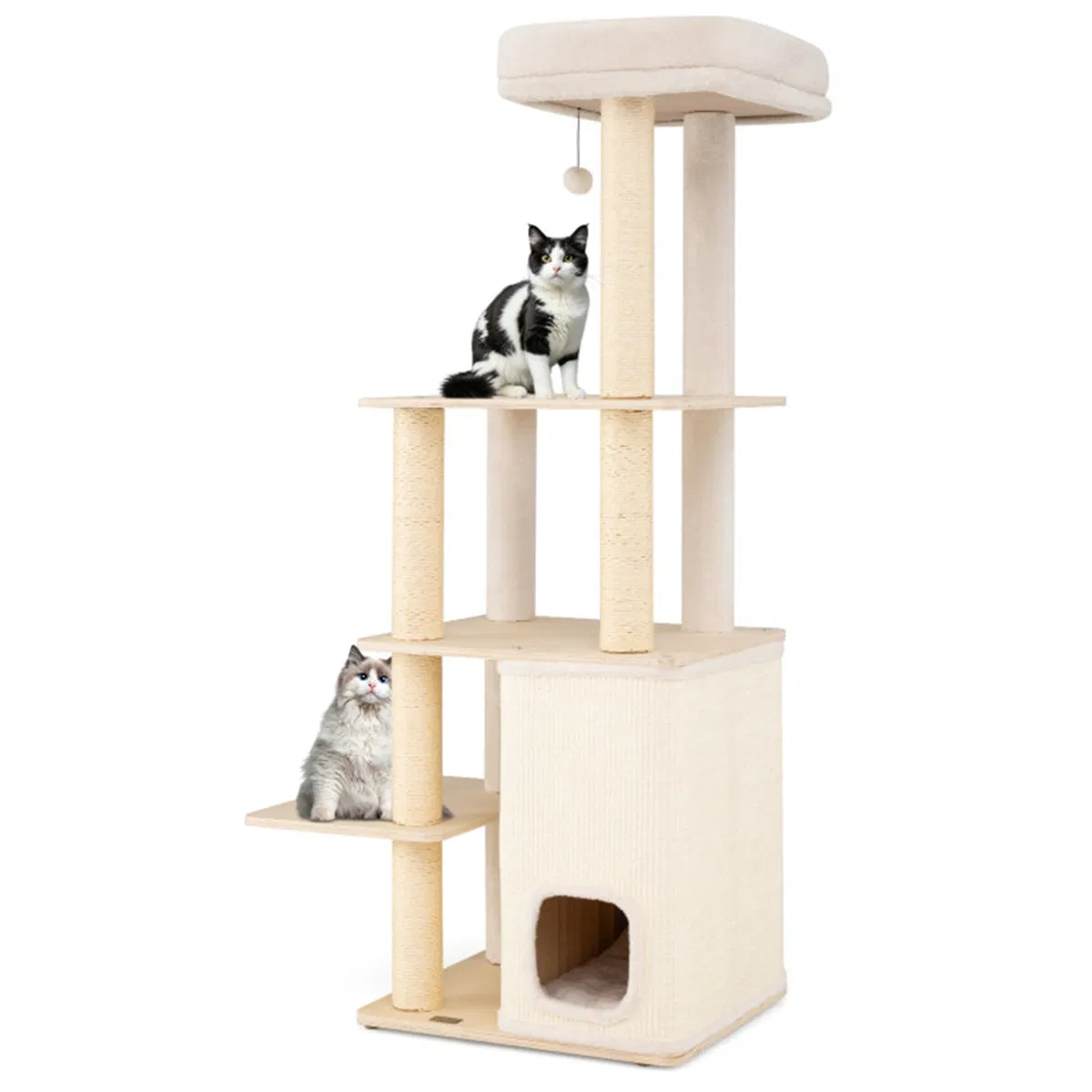 63" Wooden Cat Tree - 2-Story Condo with Bamboo Interior, 5 Sisal Scratching Posts, 44 lbs Per Layer Capacity — image 10