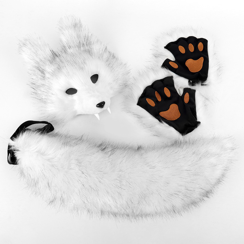 Halloween Realistic Wolf Tooth Mask 3D Set Cosplay Lone Wolf Plush Animal Tail Party Costume Accessory — image 6