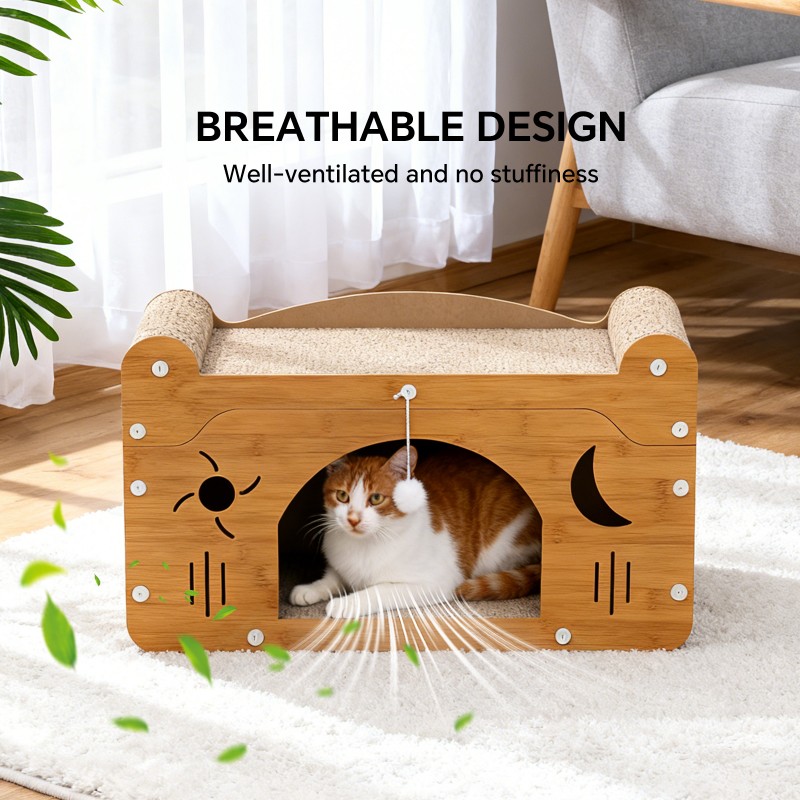 Star & Moon Cutout Cat Scratcher Couch, 56cm Size, With Teaser Ball, For Large & Multi-Cat Households — image 4