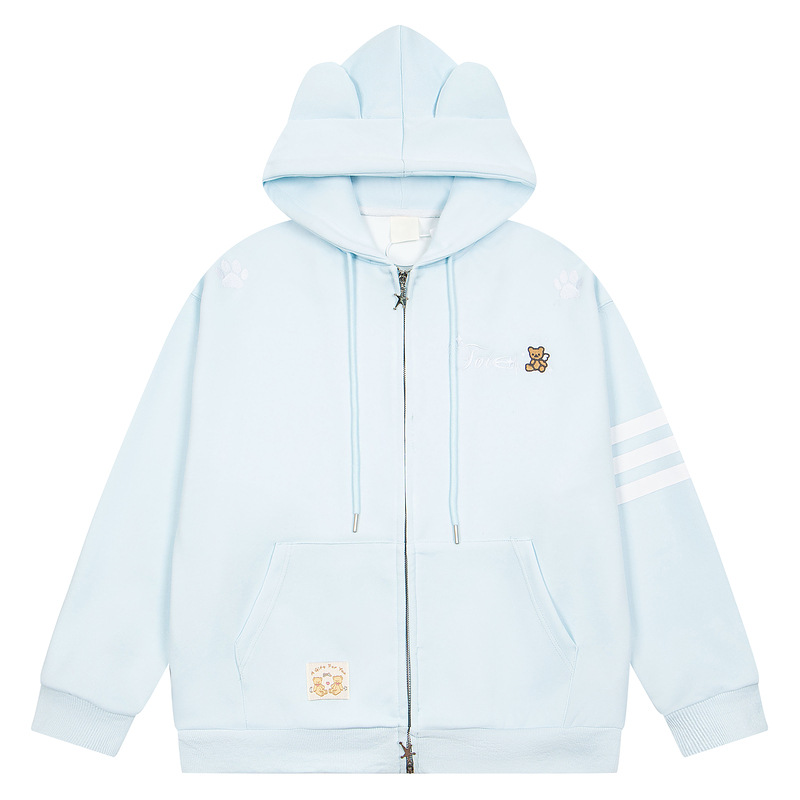 Pink teddy bear embroidered three bar cardigan sweatshirt — image 6