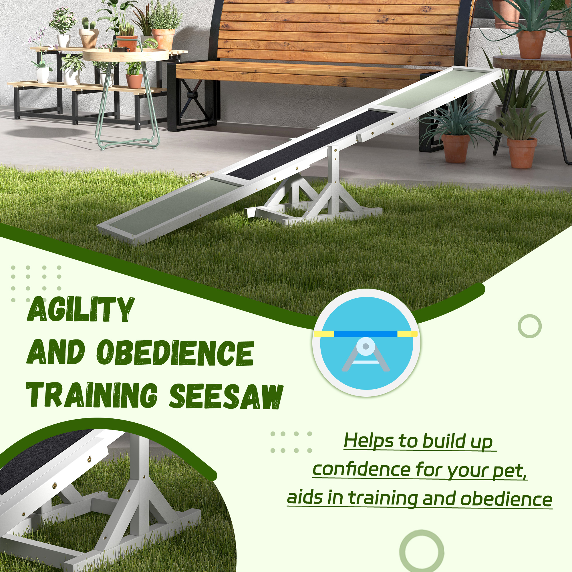 Plataforma de Gimnasia Canina en Madera para Entrenamiento y Ejercicio, Blanco — imagen 7
