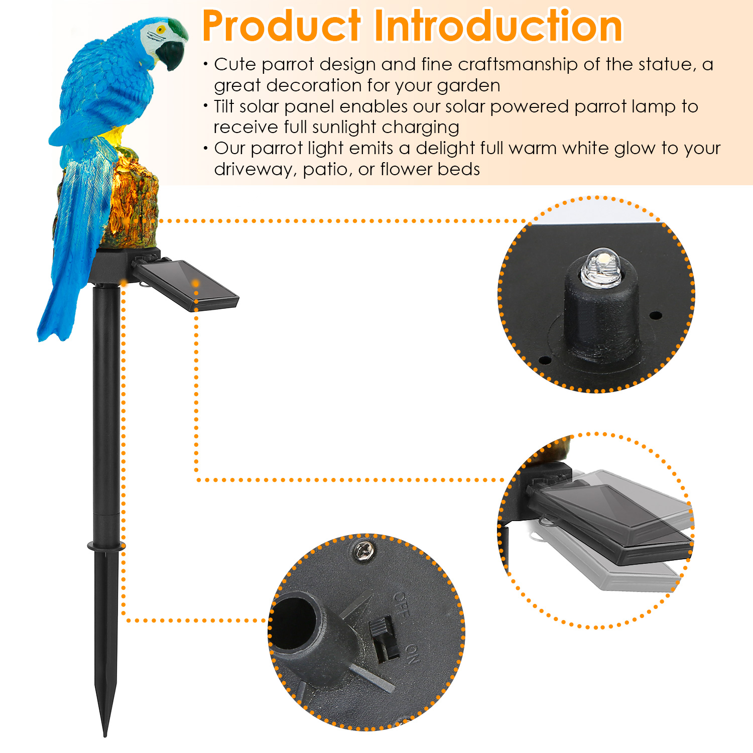 Lámpara Solar de Parroto IP65 Impermeable LED para Decoración de Jardín, Patio y Acceso — imagen 9