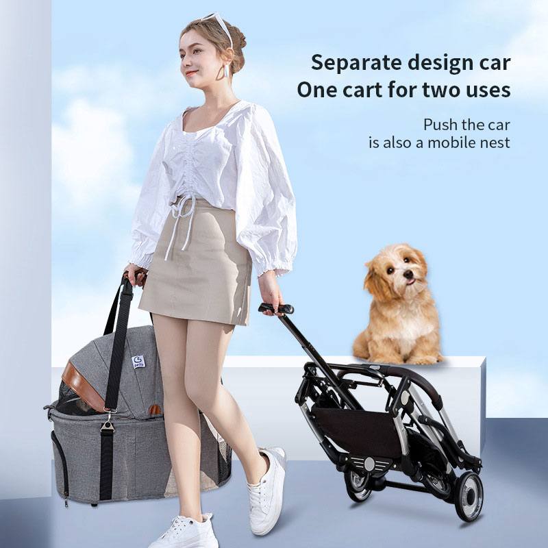 Bello Small And Medium-Sized Pet Cart Out Dog Bag Separate Dog Folding Aluminum Alloy Cat Cart Shock Absorption — image 3