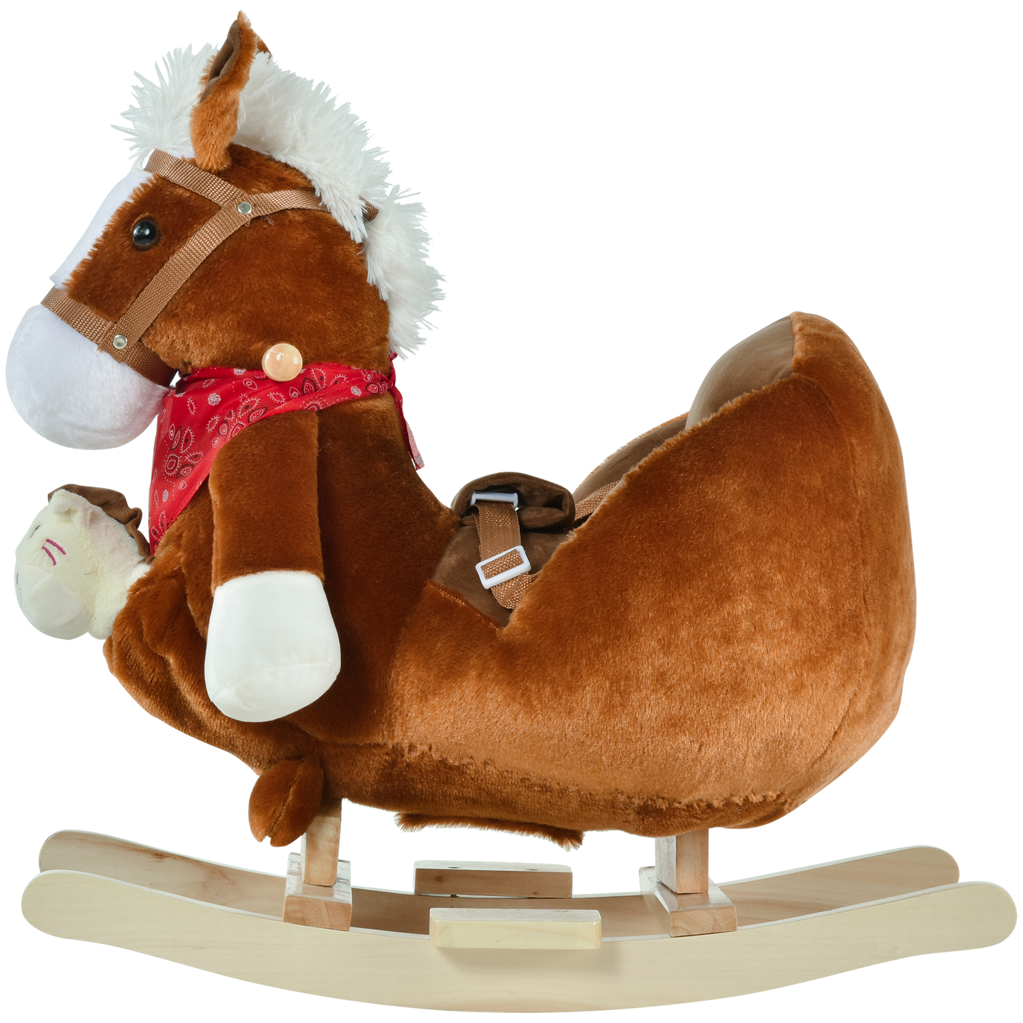 Kids Ride-On Rocking Horse Toy, Rocker with Lullaby Song, Hand Puppets & Soft Plush Fabric for Children 18-36 Months, Brown — image 3