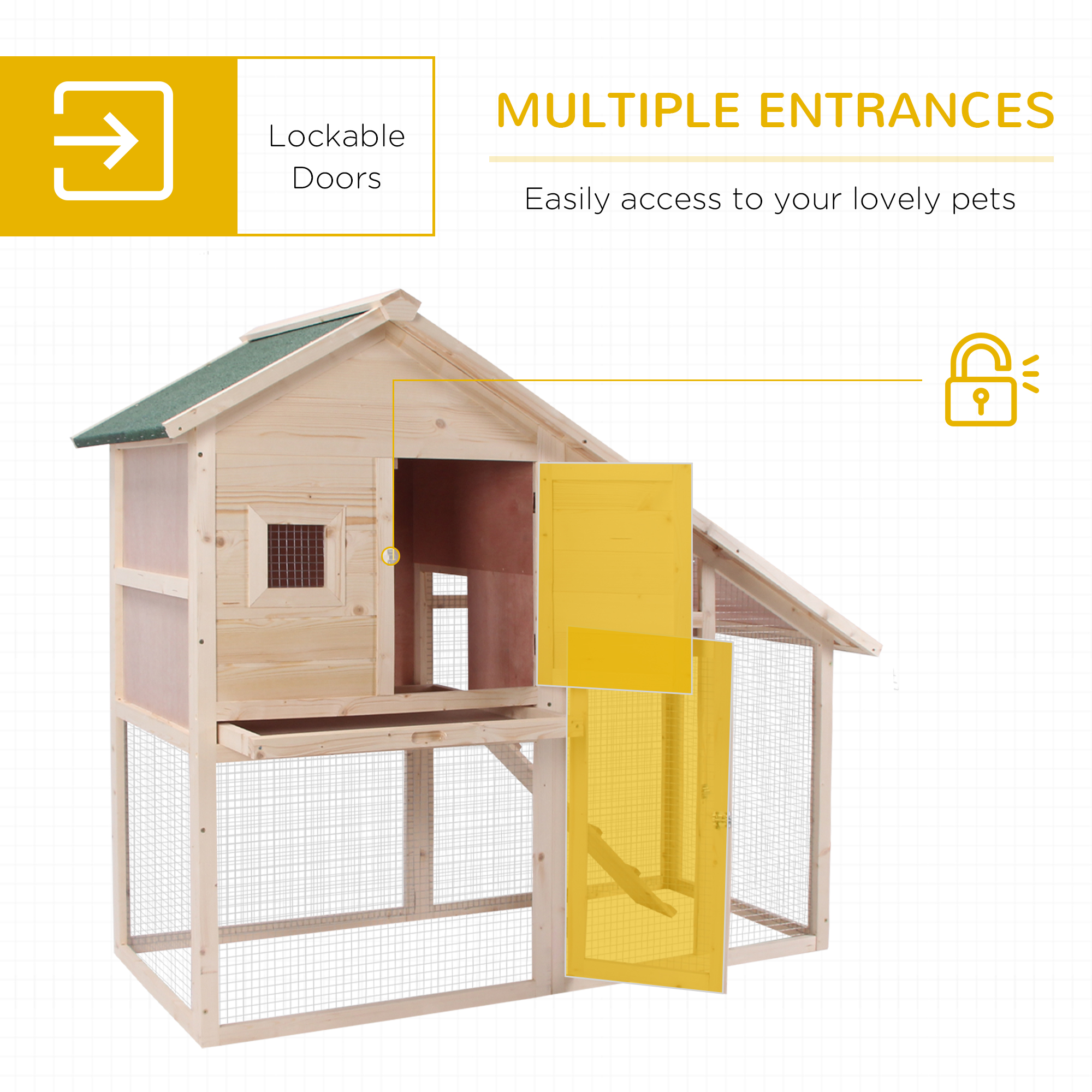 55" L 2-Tier Wooden Rabbit Hutch Bunny Cage — image 2