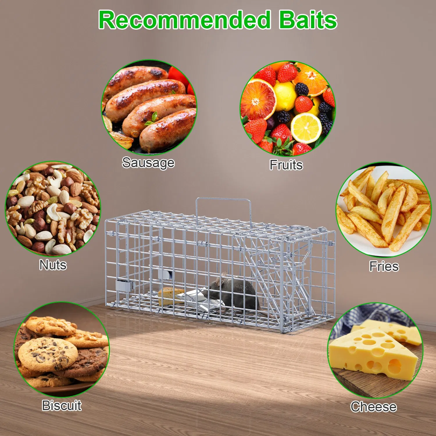 2 jaulas trampa plegables para ratas, trampa humanitaria para roedores vivos, hierro galvanizado, control de ratones con cebo, varilla en forma de L desmontable, para cocina, jardín y almacén — imagen 8