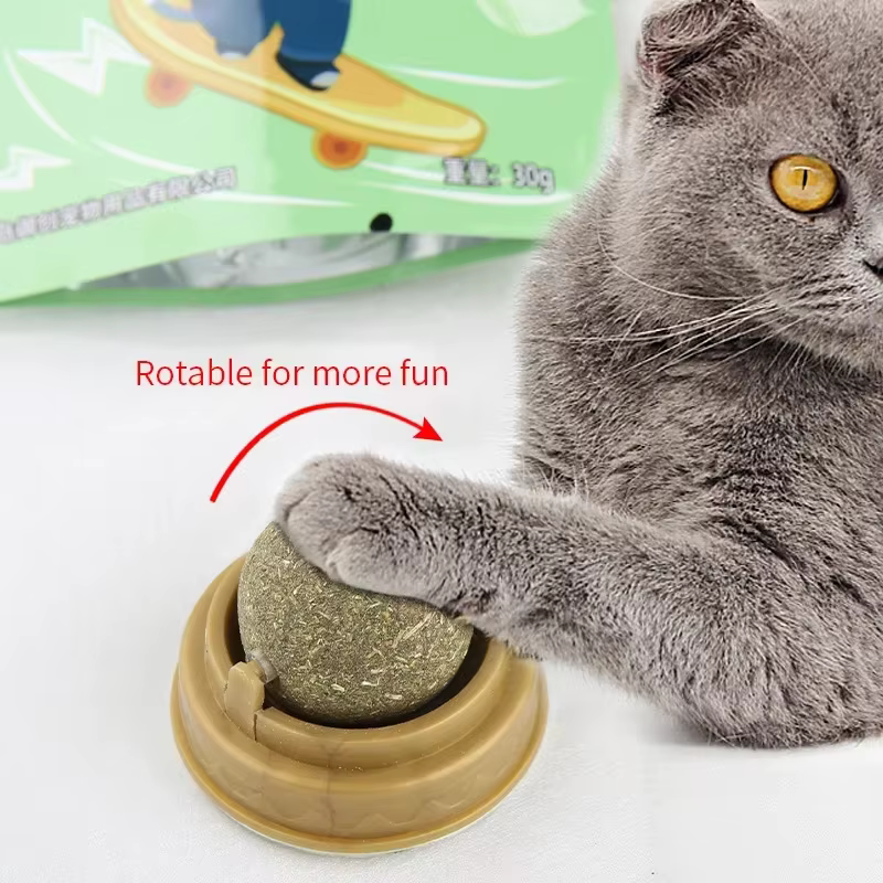 Cat Mint Wall Sticker Toy Rotating Ball Promotes Digestion Cat Grass Snacks Mint Sugar Grass Cat Licking Snacks Clean Teeth — image 4