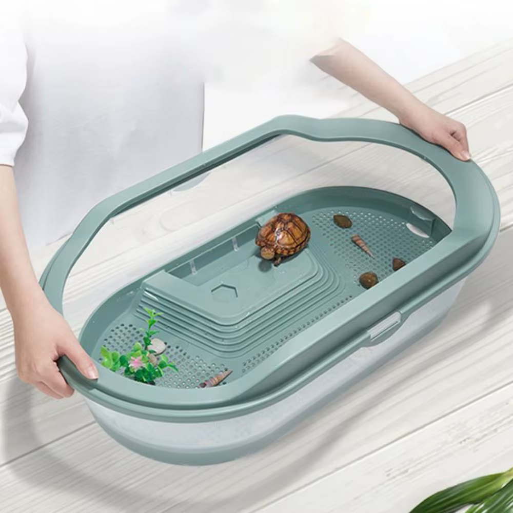 Turtle Tank Container Reptile Detachable House Easy to Change Water Plastic Habitat with Areas to Breed Feed Swim Bask Fish Tank — image 4