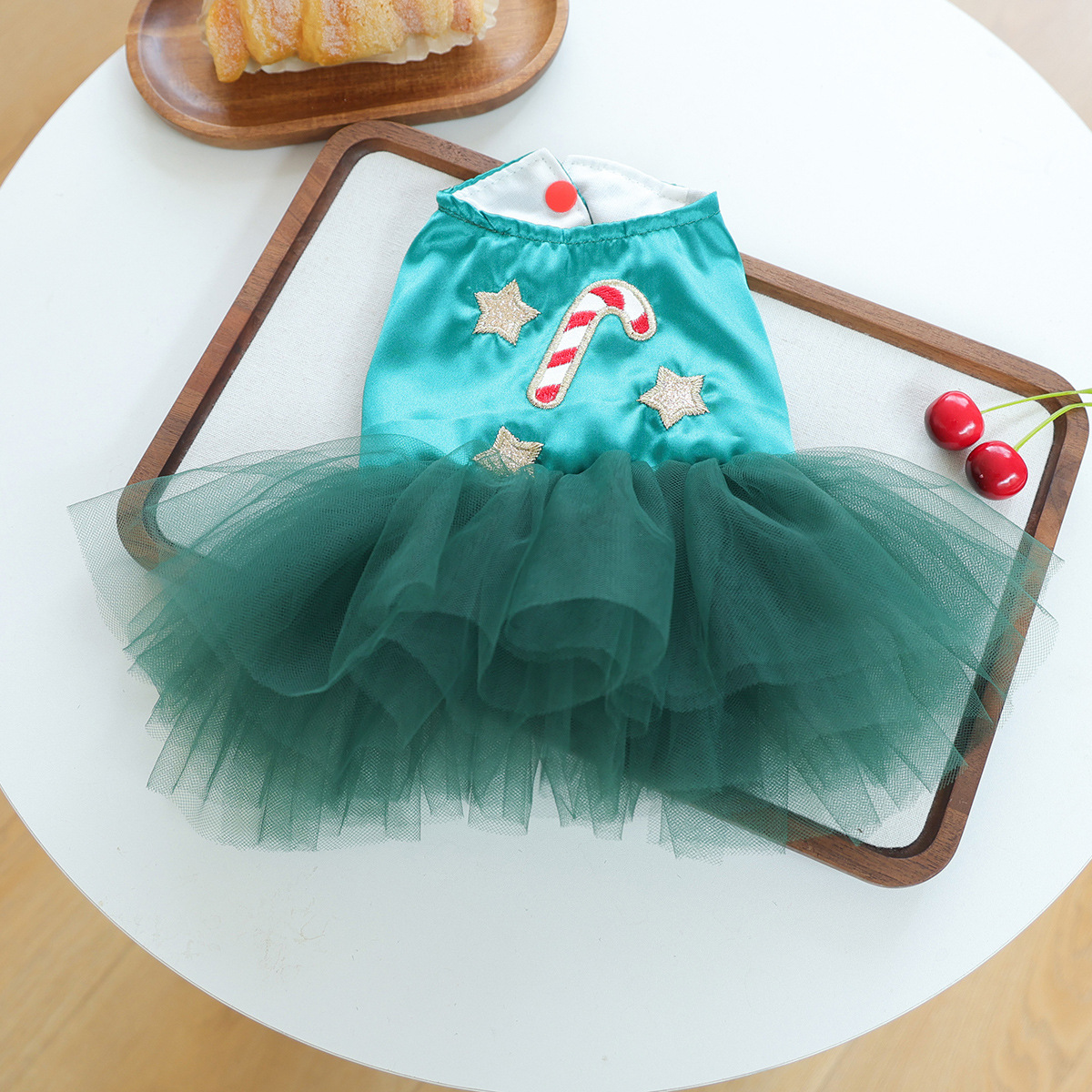 Traje de Navidad para Perros con Satén Verde y Caramelo — imagen 5