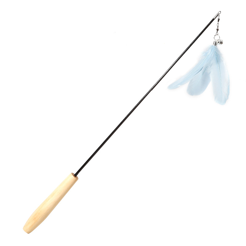 New Pet Products Wood Handle Carbon Fiber Rod Two Section Telescopic Cat Stick Monochrome Feather Bell Cat Toy — image 8