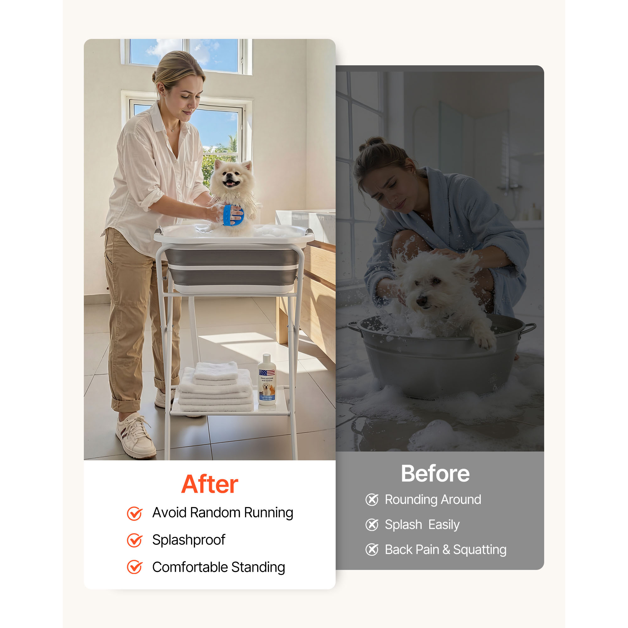 Baño para Perros Elevado, Estación de Enjuague y Aseo 2 en 1 Portátil, Ducha para Mascotas Colgante con Desagüe Integrado y Manguera de Drainingo para Pequeños Animales Domésticos, Gris y Blanco — imagen 2