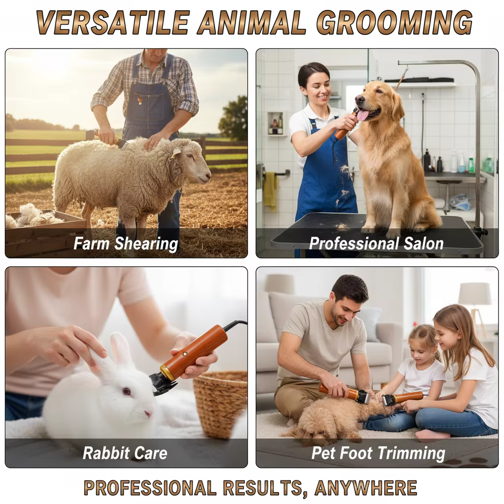 Electric Pet Clipper 55W, Professional Corded Animal Shears for Sheep Goats Dogs, Low Noise with Wooden Handle US Plug — image 6