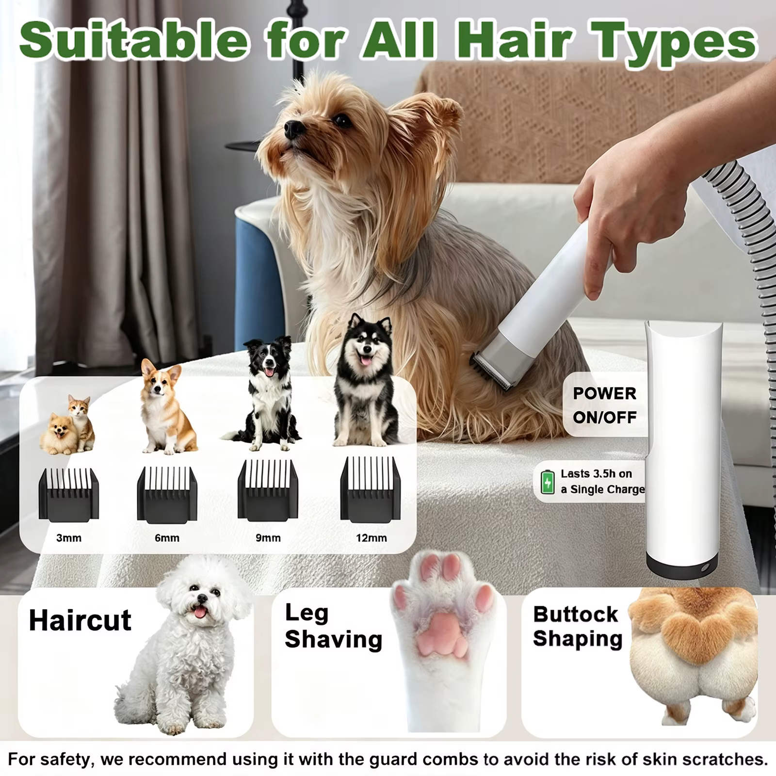 5-in-1 Pet Grooming Kit Professional Dog Hair Clipper Vacuum Dryer Low Noise Pet Grooming Trimmer Set with Multi Tools Professional Pet Grooming Vacuum Kit for Dogs Cats Hair Shedding Cleaning — image 6