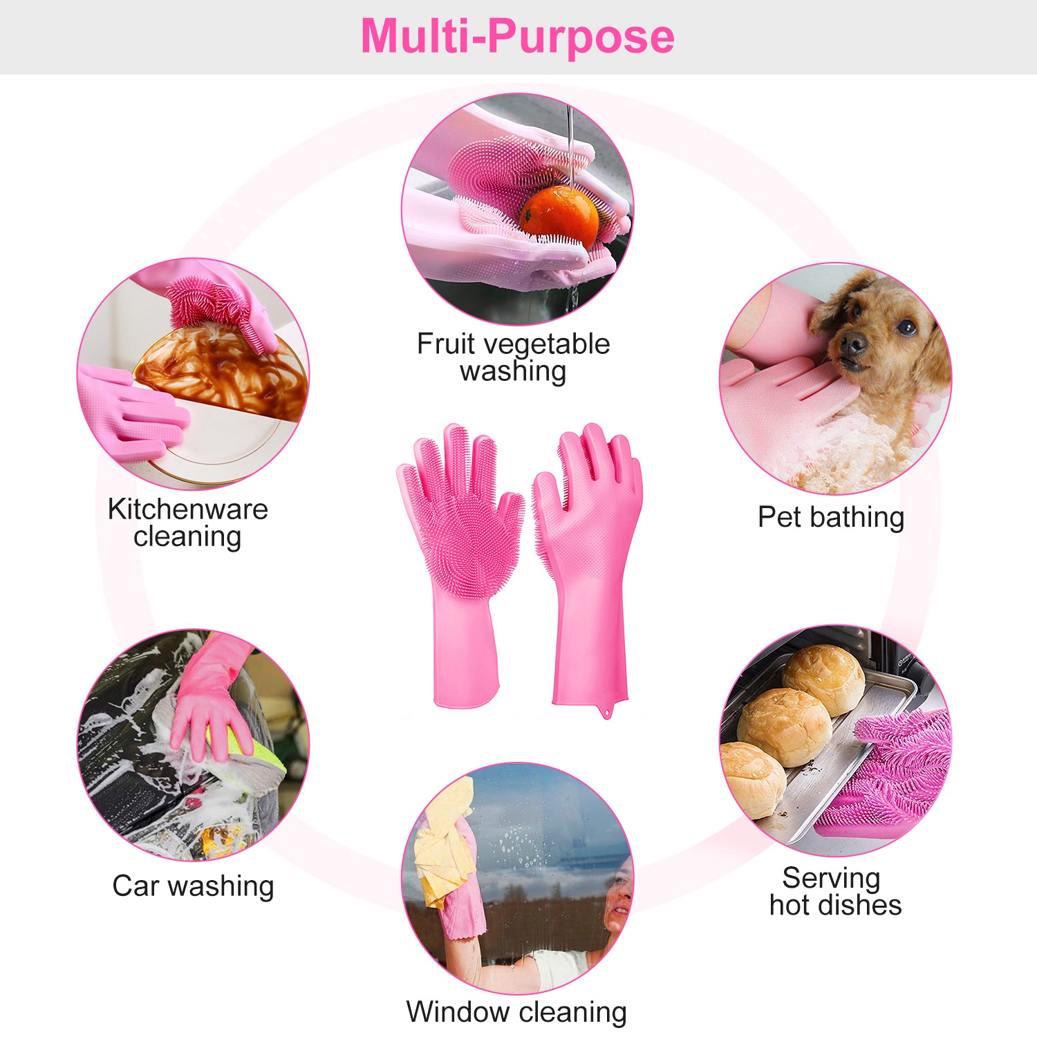 Par de Guantes de Silicona con Cerdas Para Lavar Platos, Esponja de Limpieza, Cepillo Para Mascotas, Guantes Resistentes al Calor — imagen 12